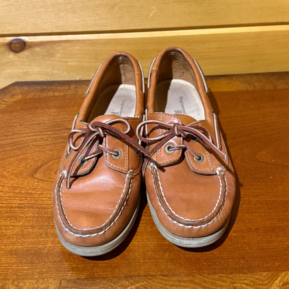 Rockport Womens Tan Leather Boat Shoes Classic Nautical Deck Loafers Brown 8.5 - Picture 6 of 9